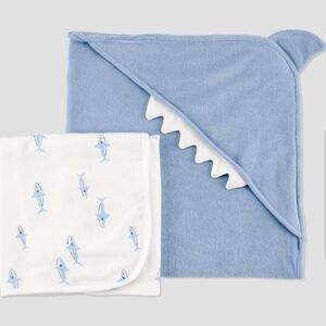 Carters Just One You Baby 2 pk Shark Towel Blue